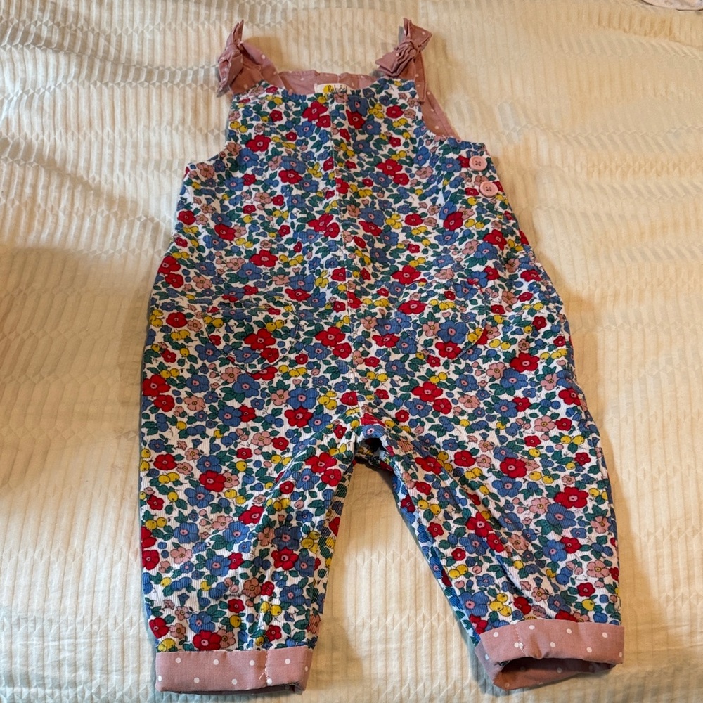 Mini Boden Floral Corduroy bow Overalls in Pink, Blue, Red and Yellow 9-12 mo